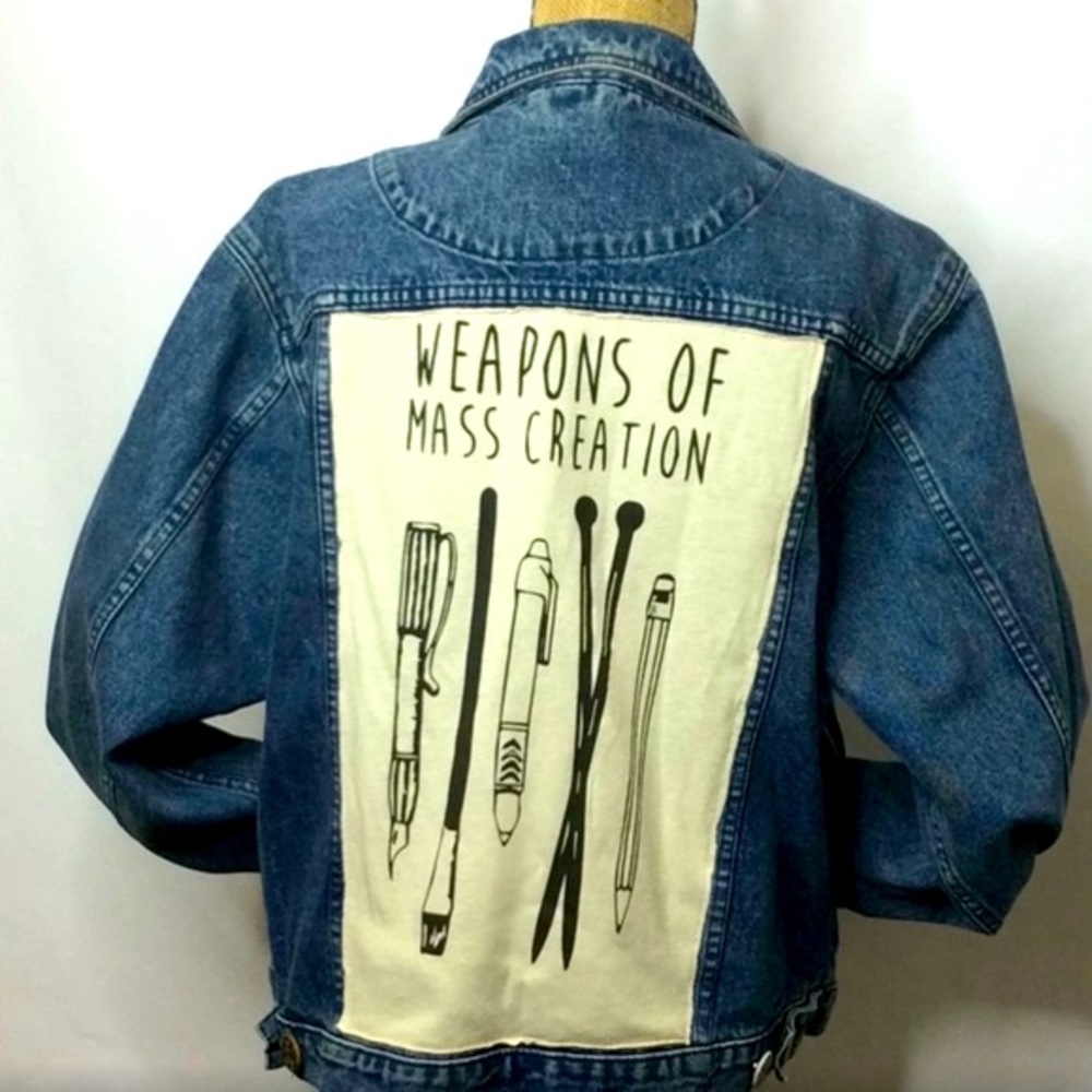 UPCYCLED Cabela’s Jean Jacket “WEAPONS OF MASS CREATION!”
